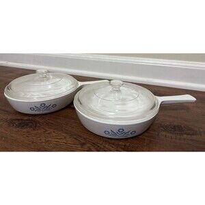 Vintage Corning Ware Menuette Pan Skillet Cornflower Blue X 2 With Lids